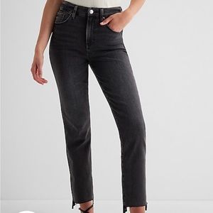 Unworn | Express High Waisted Washed Black Raw Hem FlexX Straight Ankle Jeans